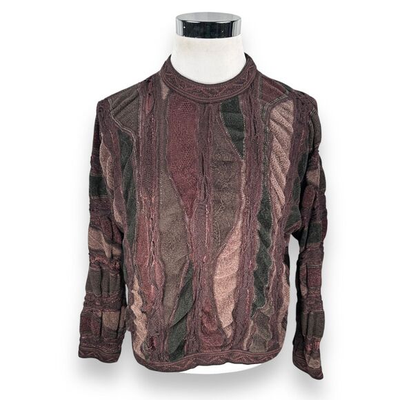 Vintage Coogi Sweater Women’s Large Brown Green Cotton Alpaca Pullover 3D Knit - Picture 1 of 12